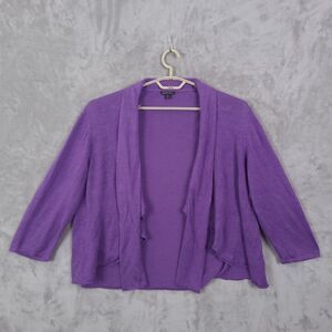 Lafayette 148 New York 100% Linen Cardigan Women Purple Drape Open Front Classic